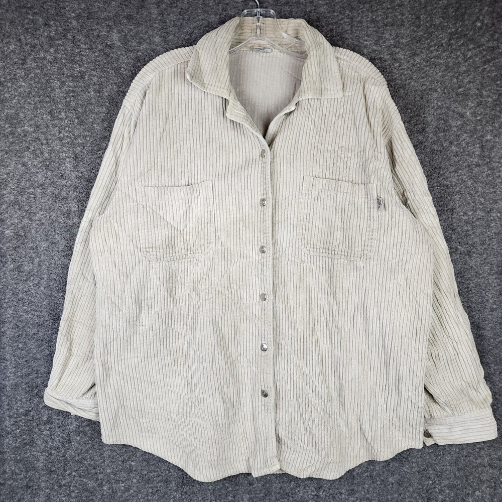 Fresh Produce Corduroy Button Down Women Medium Tan Beige Oversized Shacket